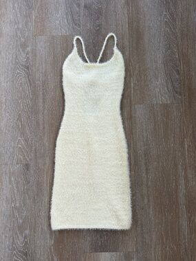 Beige Botany Cream Fuzzy Bodycon Midi Dress Size Small